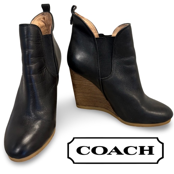Coach Farah Wedge Bootie Leather Black Ankle -  Size 8 - Picture 1 of 16